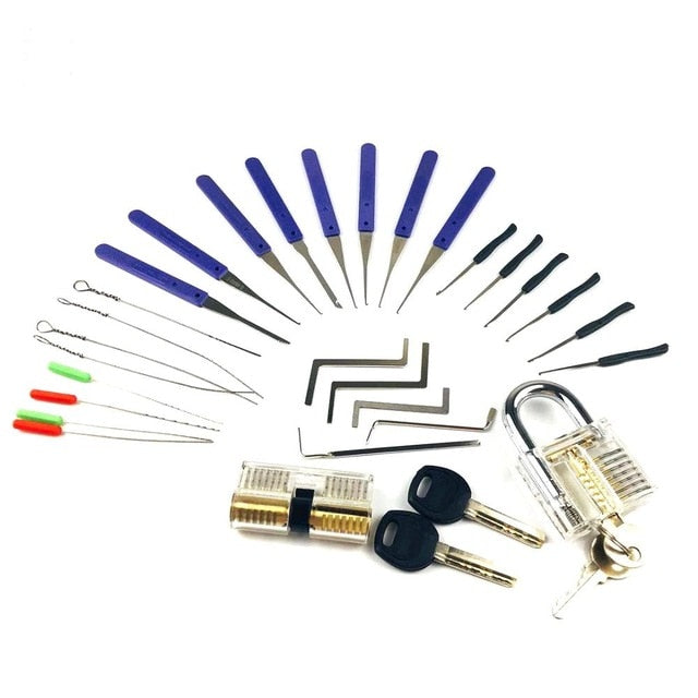 Lock Pick Set Practice Tools Combination Transparent Locks with 22pcs Broken Key Remove Tool Mini Credit Card Tension Tools