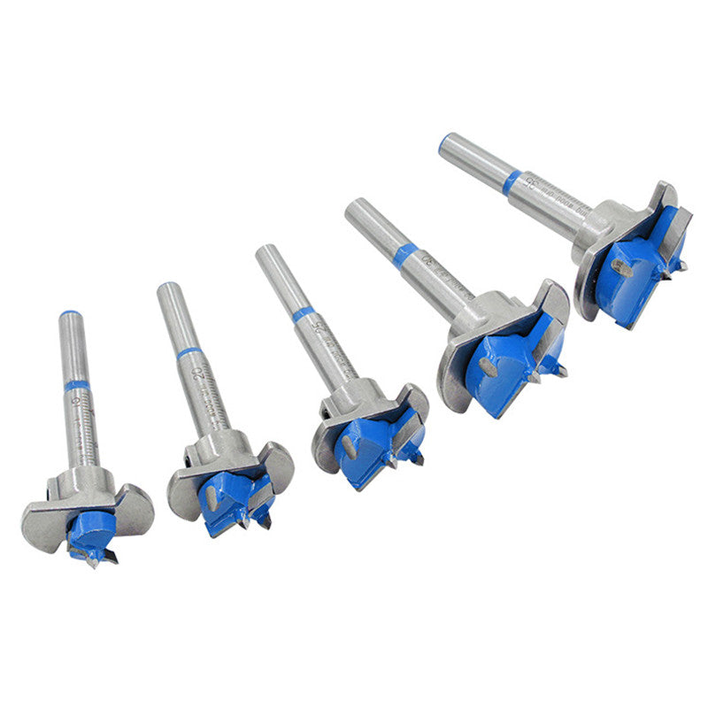 Drillpro 5Pcs Forstner Drill Bit Set 15 20 25 30 35mm Wood Auger Cutter Hex Wrench Woodworking Hole Saw for Power Tools Blue