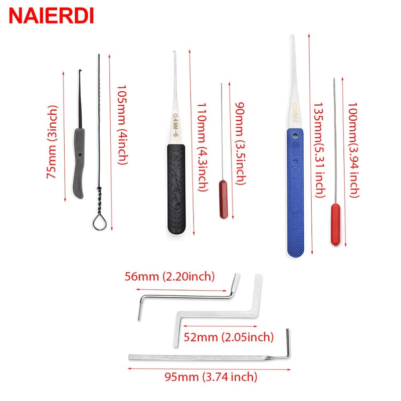 NAIERDI Practice Padlock Locksmith Hand Tool Transparent Visible Lock Pick With Broken Key Removing Hooks Extractor Set Hardware
