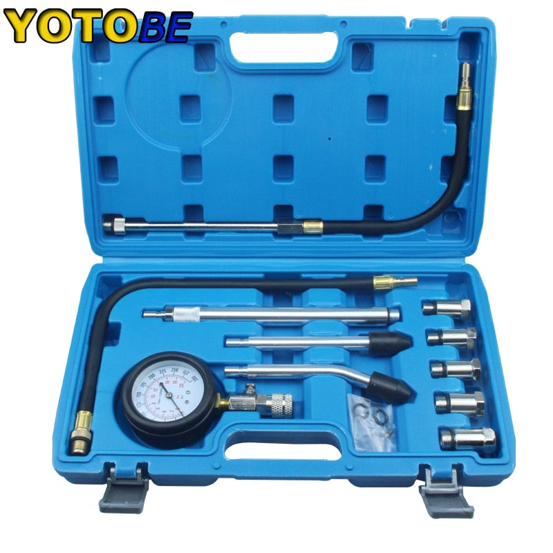 Professional AUTO TOOLS Petrol Gasoline Engine Cylinder Compression Tester Kit Cylinder Tester With M10 M12 M14 M16 M18