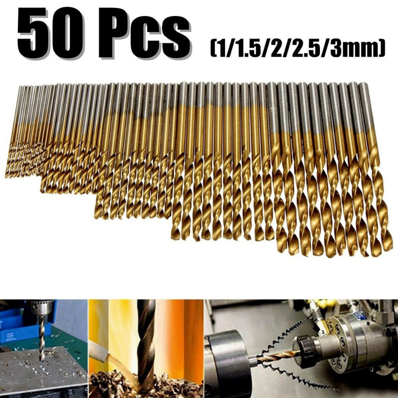 50Pcs Titanium Coated Drill Bits Set HSS High Speed Steel Drill Bits Set Tool High Quality Hand Tools Set 1/1.5/2/2.5/3mm