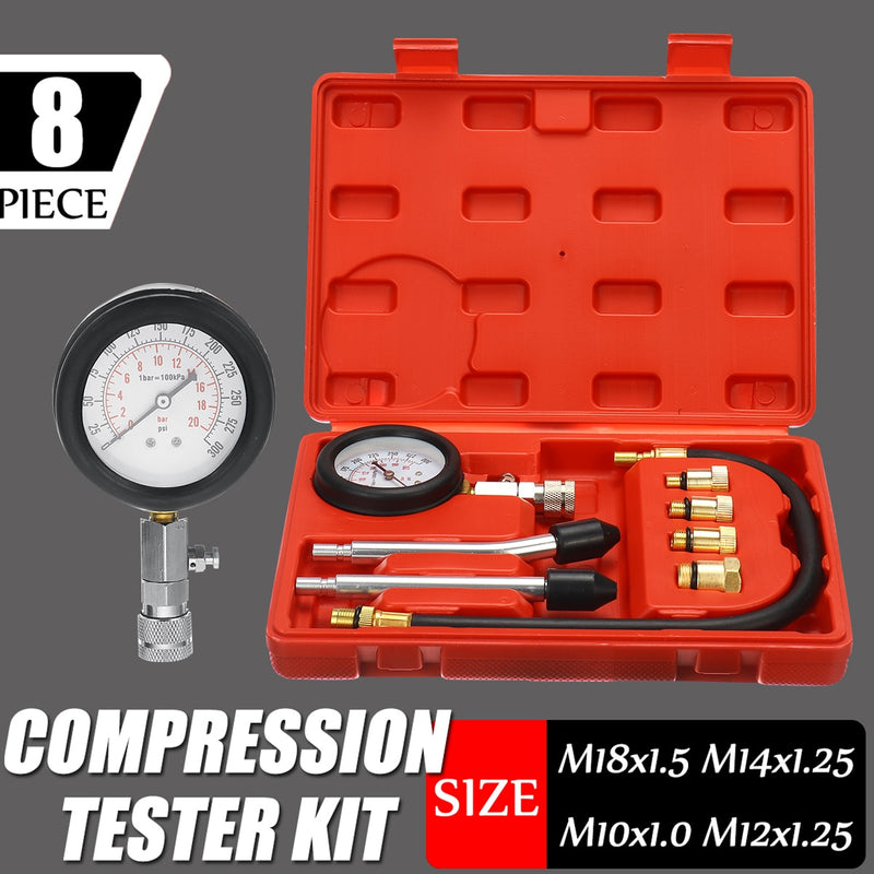 Petrol Engine Pressure Gauge Tester Kit Set Compression Leakage Diagnostic Compressometer Tool For CAR Auto With Case