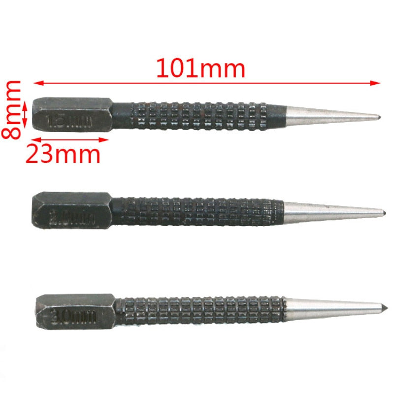 3PCS Non-Slip Center Pin Punch Set 3/32" High-carbon Steel Center Punch For Alloy Steel Metal Wood Drilling Tool