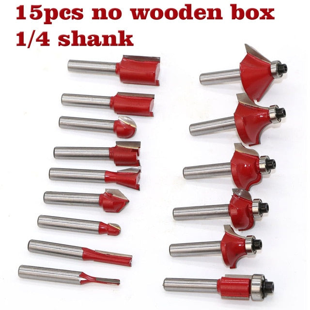 15pcs/set Woodworking Milling Cutters 1/4''/8mmShank Carbide Router Bit For Wood Cutter Engraving Cutting Tools