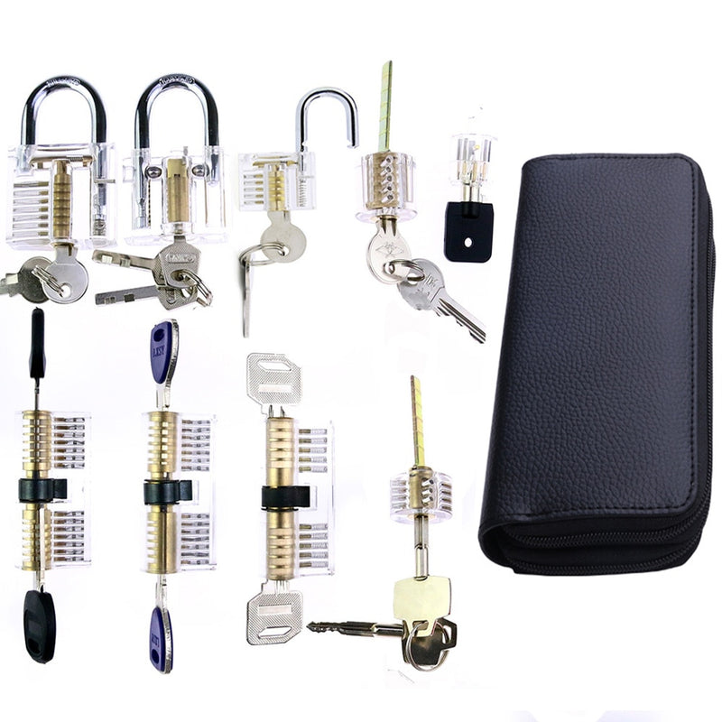 9pcs Transparent Locks with 24pcs GOSO Titanium Locksmith Tools Broken Key Remove Pick Kit Lock Practice Set