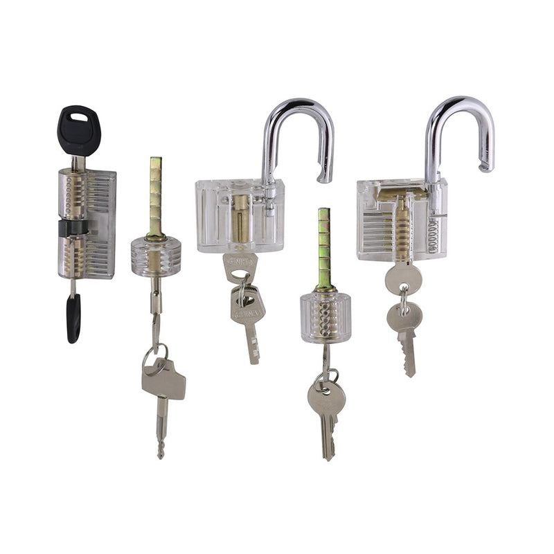 9pcs Transparent Locks with 24pcs GOSO Titanium Locksmith Tools Broken Key Remove Pick Kit Lock Practice Set