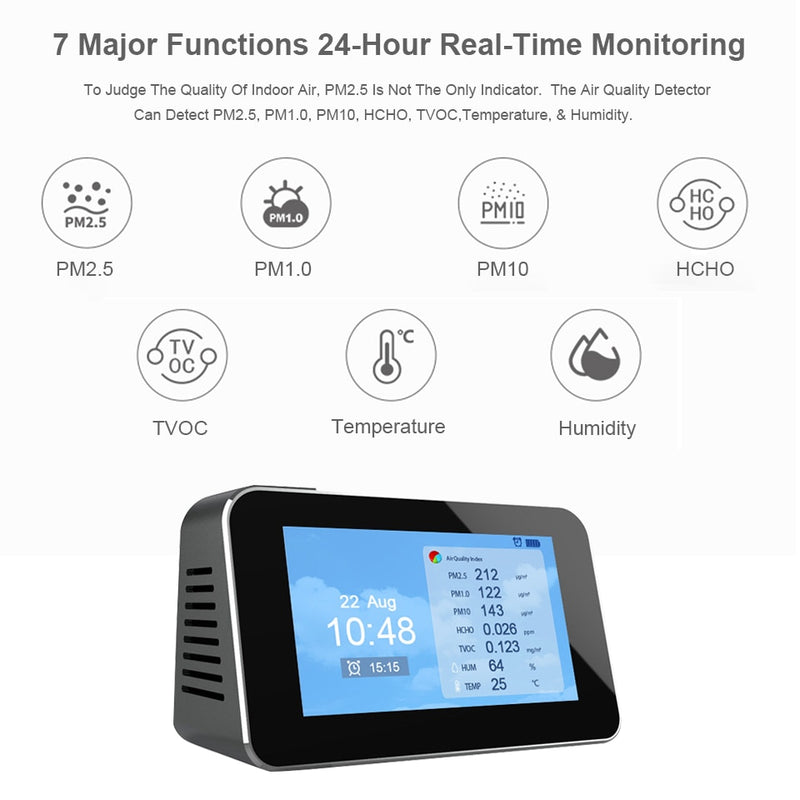 PM 2.5 Formaldehyde Detector Digital HCHO TVOC Air Quality Analysis Tester Home Smog Meter PM2.5 PM1.0 PM10 Sensor Monitor