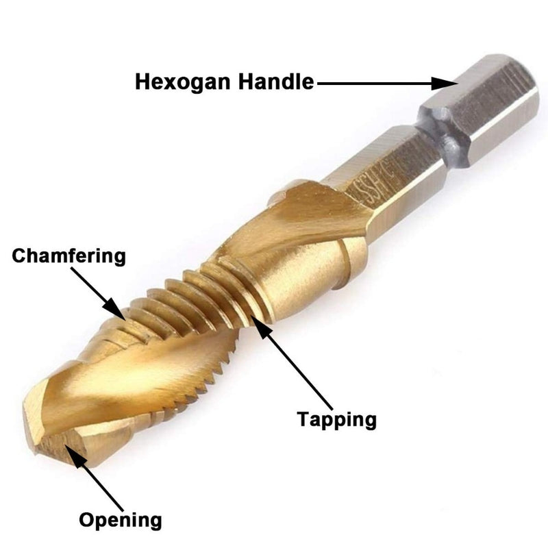 6Pcs Hex Shank Titanium Plated HSS Screw Thread Metric Tap Drill Bits Screw Machine Compound tap M3 M4 M5 M6 M8 M10 Hand Tools