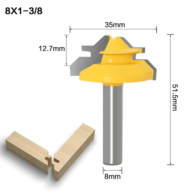 3Pc 8MM 45 Degree Lock Miter Router Bit Tenon Milling Cutter Woodworking Tool For Wood Tools