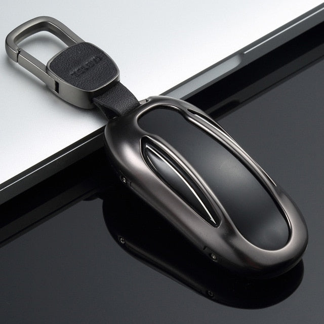 1Pcs  Car Key Case Cover with Belt Aluminum Alloy Key Shell Storage Bag Protector for Tesla Model S Model 3 Model X