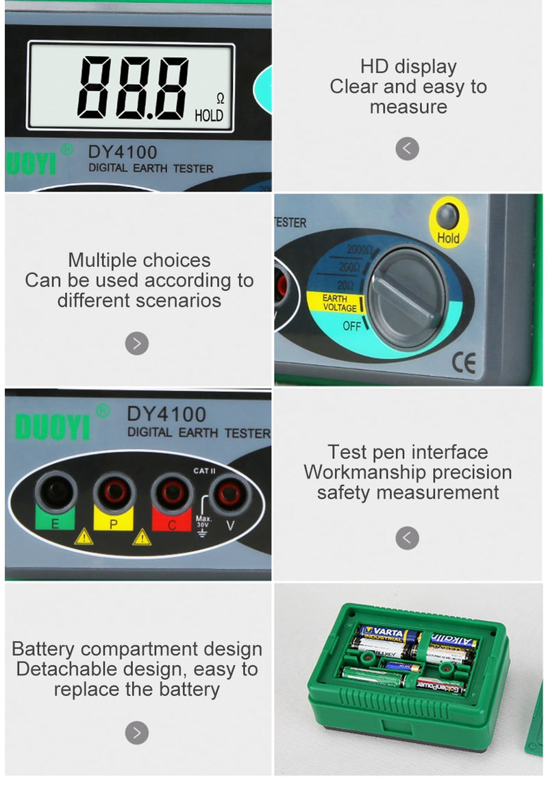 DUOYI DY4100 Megger Meter Resistance Tester Digital Megohmmeter  Earth Resistance Tester Ground 0-2000 Ohm Insulation Tester