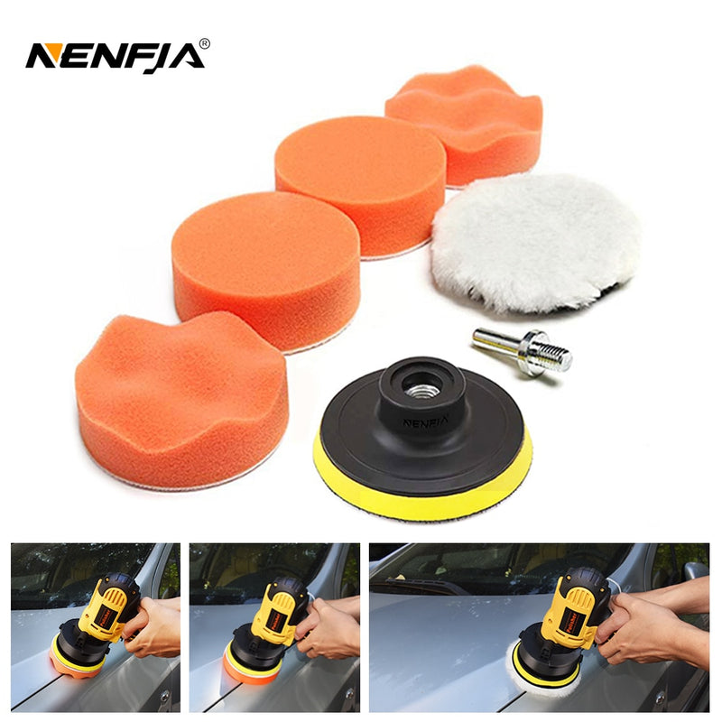 7pcs 3" Car Sponge Polishing Pad Set Polishing Buffer Waxing Adapter Drill Kit for Auto Body Care Headlight Assembly Repair