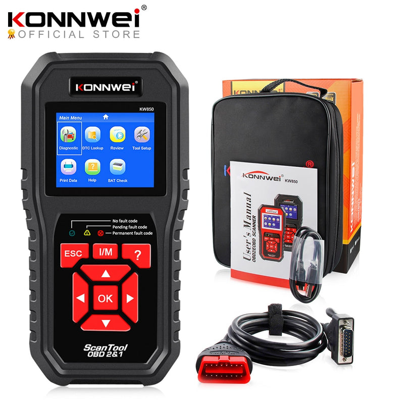 KONNWEI KW850 OBD2 Auto Diagnostic Scanner Tools OBD 2 Car Diagnostic Tool Check Engine Automotive Car Scanner Code Reader Black