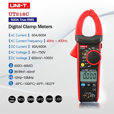 UNIT Digital Clamp Meter UT216C AC DC Current Measurement RMS Frequency Capacitance Temperature&NCV Tester Auto Range Multimeter