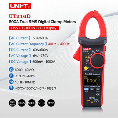 UNIT Digital Clamp Meter UT216C AC DC Current Measurement RMS Frequency Capacitance Temperature&NCV Tester Auto Range Multimeter