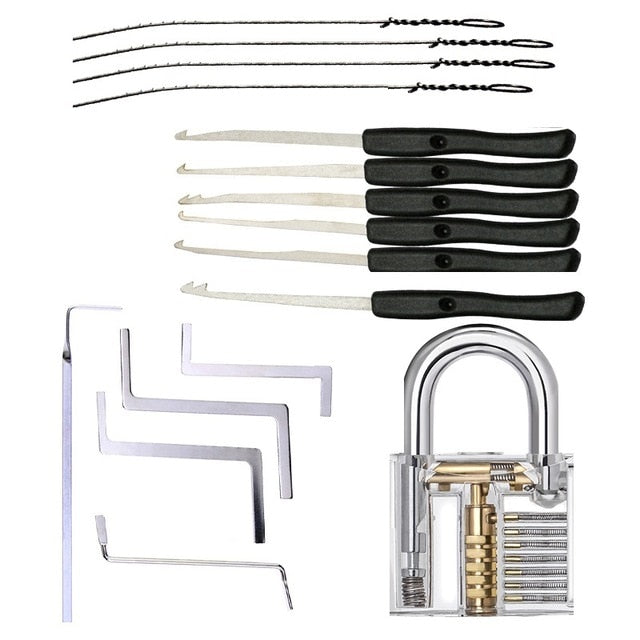Locksmith Tools Practice Transparent Lock Kit With Broken Key Extractor Wrench Tool Removing Hooks pick tool