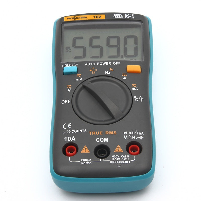 RICHMETERS 102 Multimeter 6000 counts Back light AC/DC Ammeter Voltmeter Ohm Frequency Diode Temperature RM101