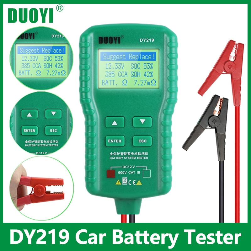DUOYI DY219 12V Car Battery Charger Tester Digital Automotive AH 2000CCA Voltage Battery Test Load Analyzer Diagnostic Tools