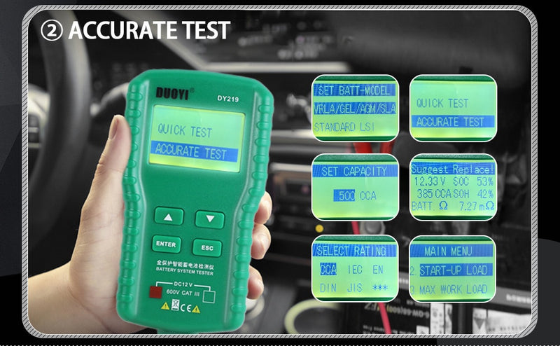 DUOYI DY219 12V Car Battery Charger Tester Digital Automotive AH 2000CCA Voltage Battery Test Load Analyzer Diagnostic Tools
