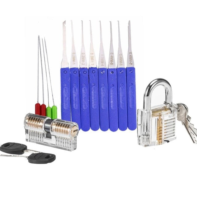 Practice Lock Pick Set Combination Transparent Lock with Broken Key Hand Tools ,Tension Wrench Tools