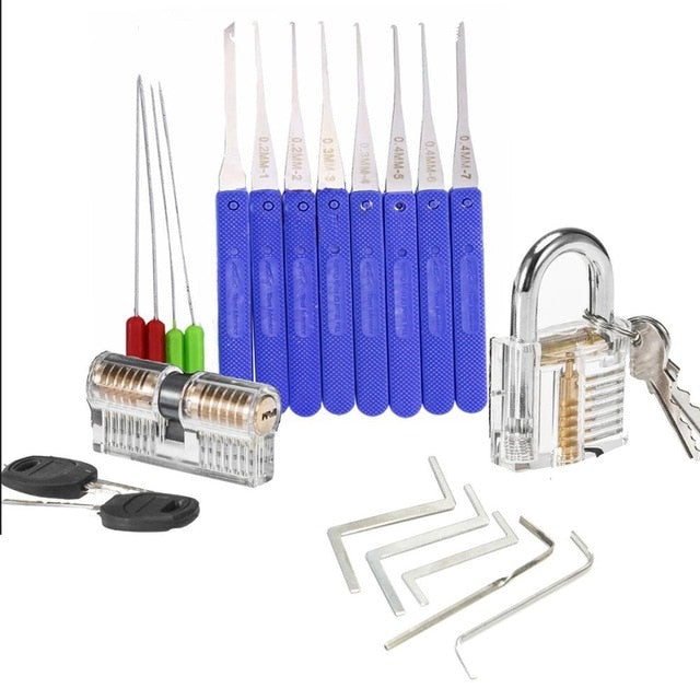 Practice Lock Pick Set Combination Transparent Lock with Broken Key Hand Tools ,Tension Wrench Tools