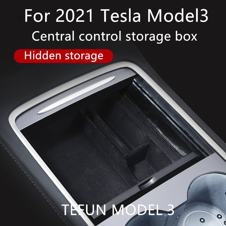 Tesla Model3 Car Central Armrest Storage Box For Tesla Model 3 2021 Accessories Center Console Flocking Organizer Containers New