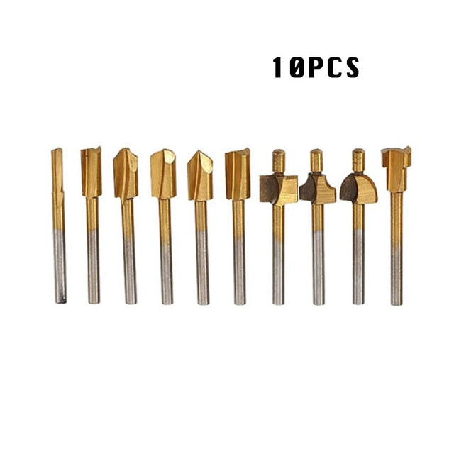 10pcs HSS Router Bits Wood Cutter Milling Fits Dremel Rotary Tool Set 1/8" 3mm Shank Carpentry Router Bits For Rotary Tools DIY