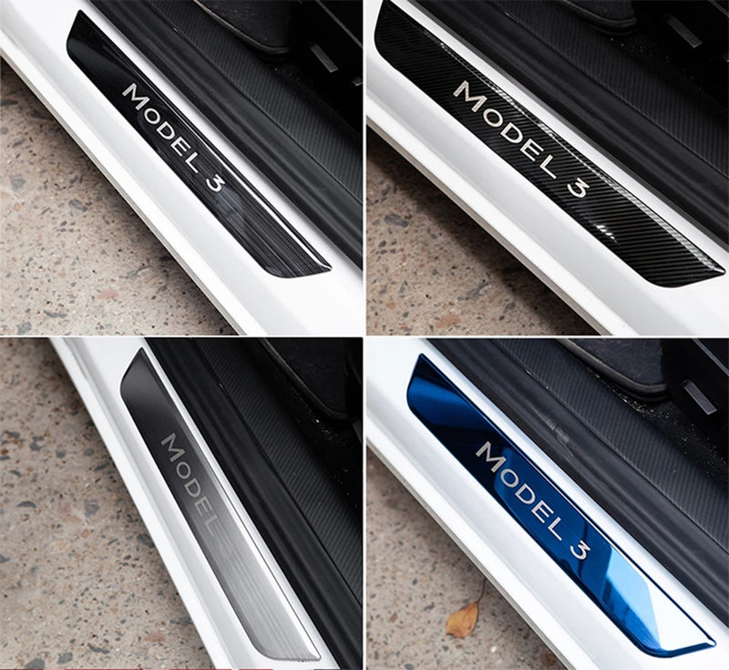 Car Door Sill Protector Scuff Plate Pedal Bumper Strip For Tesla Model 3 Sticker Accessories