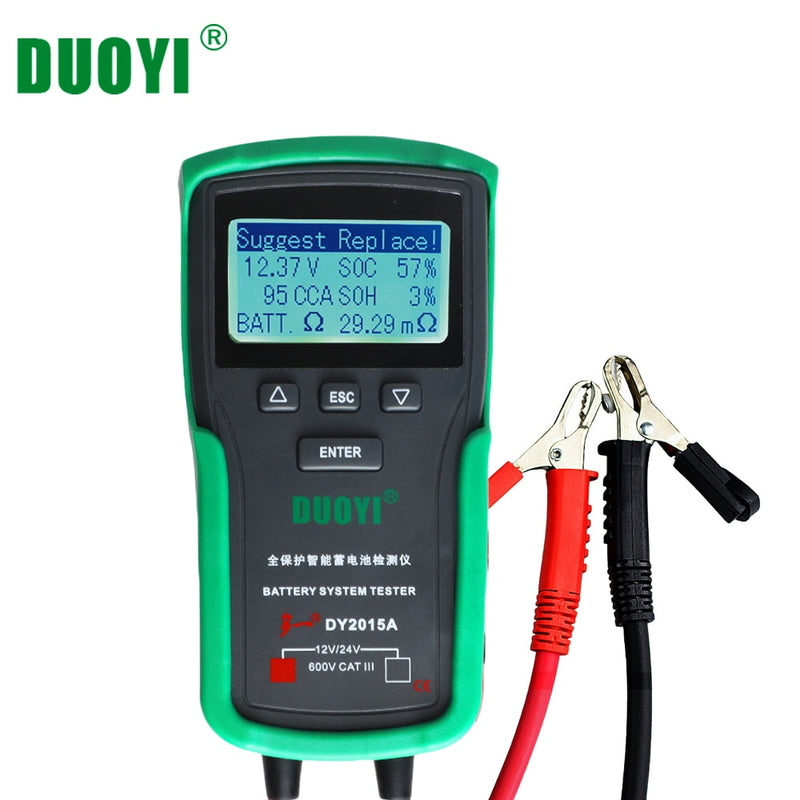 DUOYI DY2015A 12V Car Battery Tester Tools Lead Acid CCA Load Battery Charge Test Digital Automotive Battery Capacity Tester