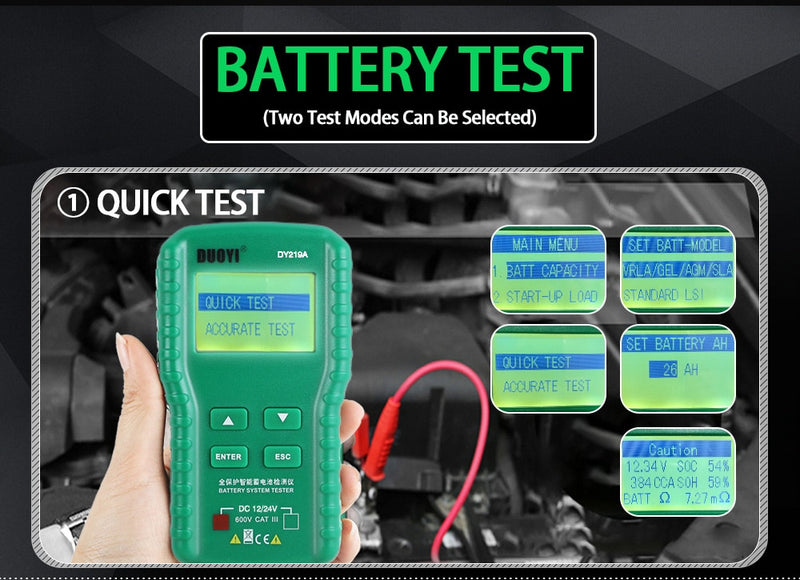 DUOYI DY219A Car Battery Tester 12V/24V Digital Auto Battery Analyzer Tools 100-1700CCA For Voltage Load Capacity Analyzer Multi