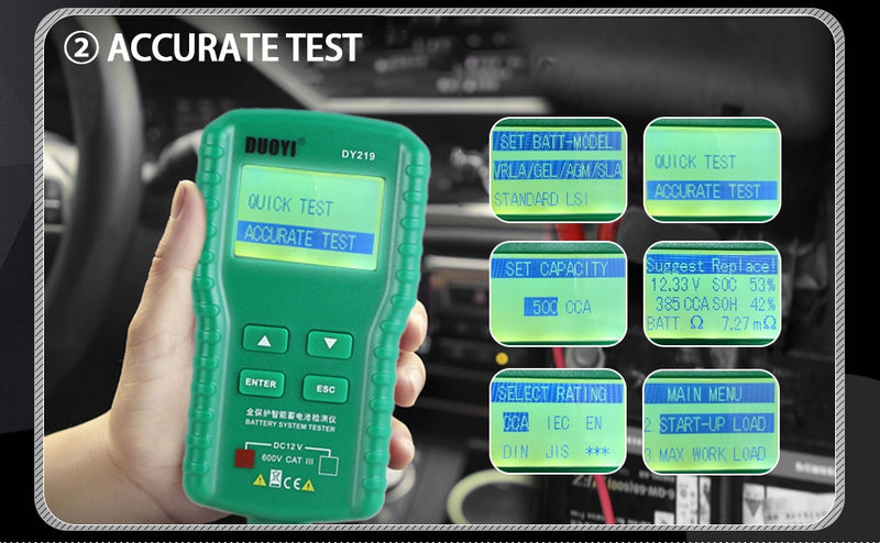 DUOYI DY219 12V Car Battery Tester 100~ 1700CCA  Digital Automotive Analyzer Lead Acid Battery Multifunction Diagnostic Tool
