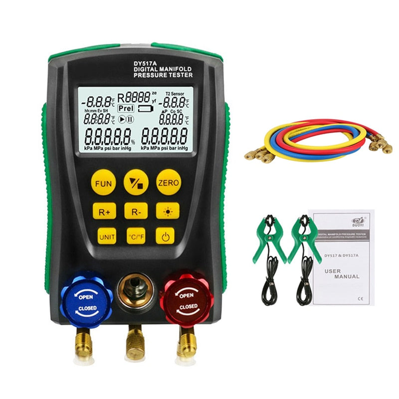 DY517A Digital Refrigeration Pressure Gauge HVAC Tools Air Conditioning Vacuum Pressure Manifold Tester for Car DY517