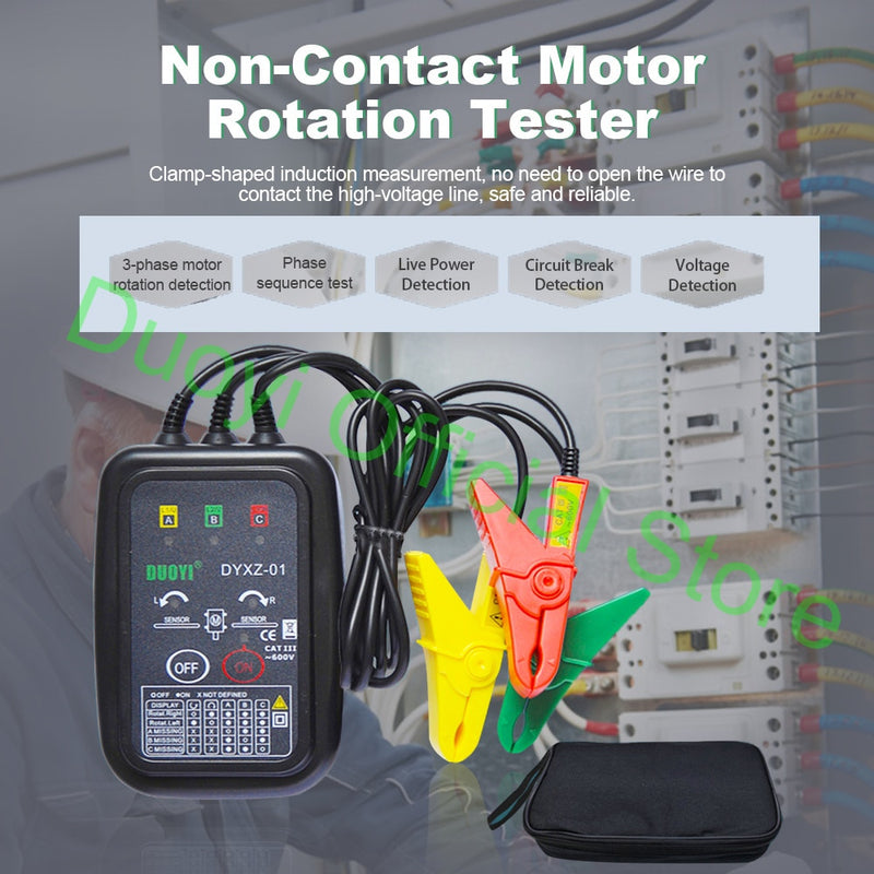 DUOYI DYXZ-01Non-Contact Phase Detectors 3 Phase Sequence RotationTester Circuit Break Test Voltage Fire line Detector Meter