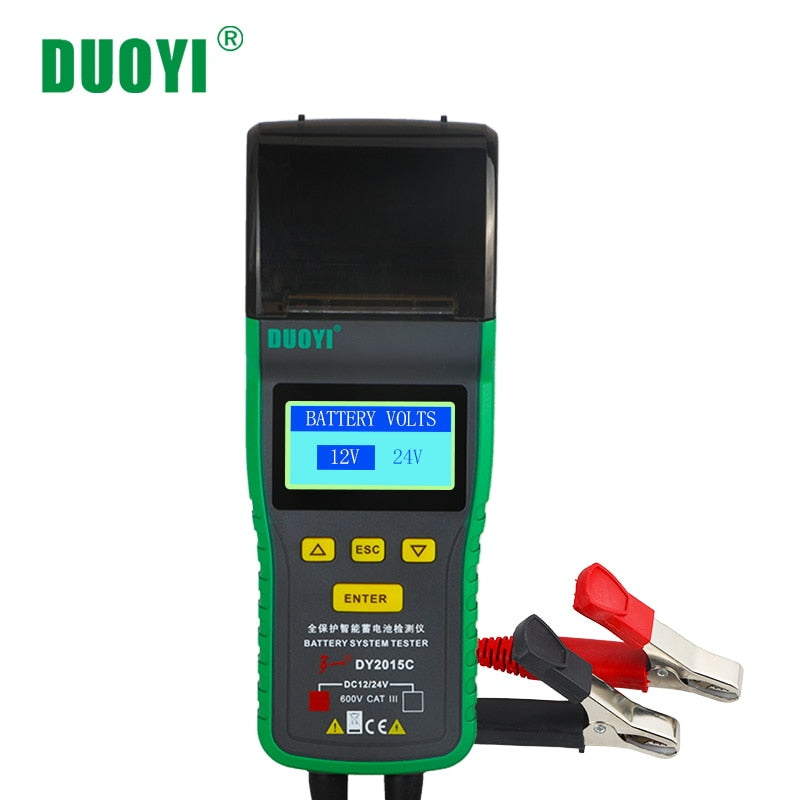 DUOYI DY2015C Car Battery Tester 12V 24V Lead-acid Analyzer Auto CCA 100-1700 SOH Integrated Printer Portable Measurement Unit