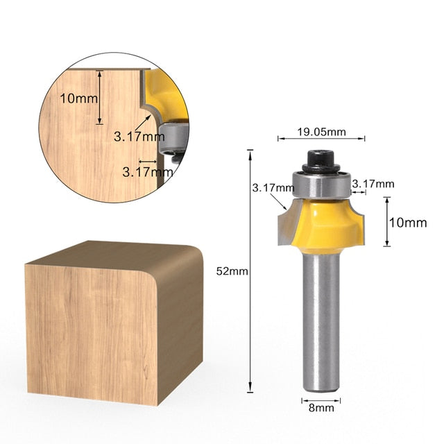 8mm Corner Round Over Router Bit with Bearing Milling Cutter for Wood Woodworking Tool Tungsten Carbide