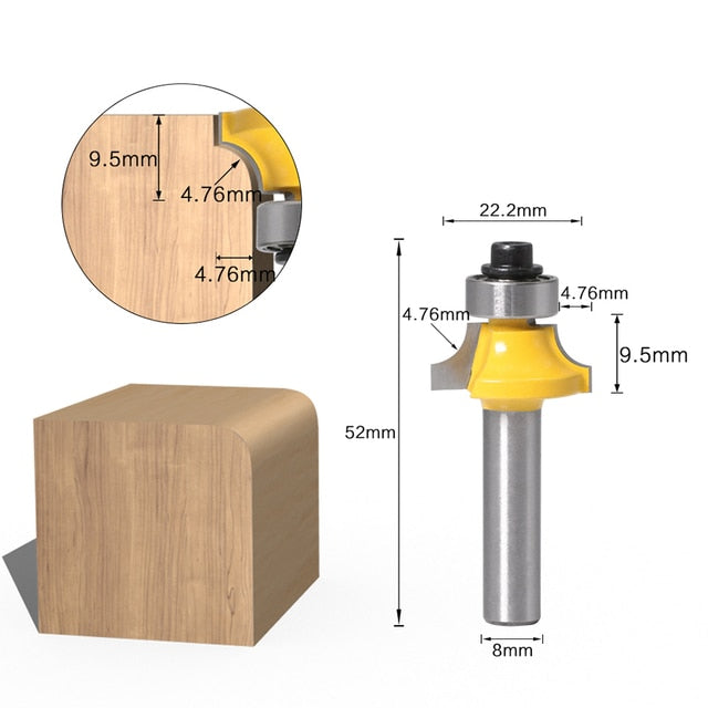 8mm Corner Round Over Router Bit with Bearing Milling Cutter for Wood Woodworking Tool Tungsten Carbide