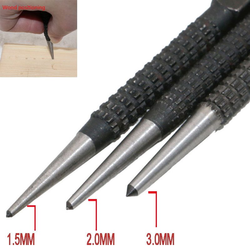 3Pcs Non-Slip Center Pin Punch Set 3/32" High-carbon Steel Center Punch for Alloy Steel Metal Wood Drilling Tool