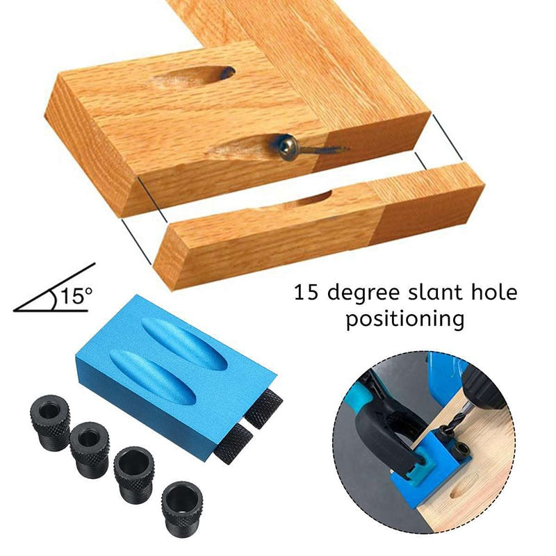 ZK30 15 Degree Oblique Hole Locator Angle Drilling Locator Aluminium Woodworking Drill Bits Jig Clamp Kit Guide Wood Hand Tools