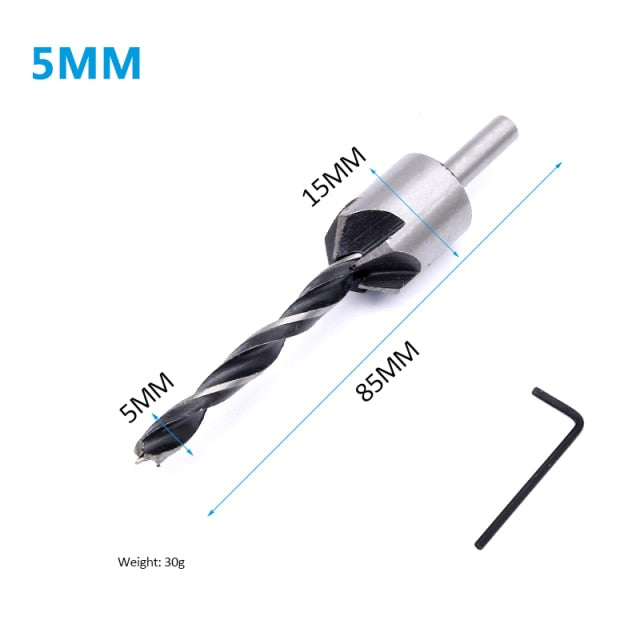 3-10mm Countersink Drill Bit Flute Round Shank Adjustable Tapered Bits for Wood with Allen Wrench Woodworking Drilling Tool