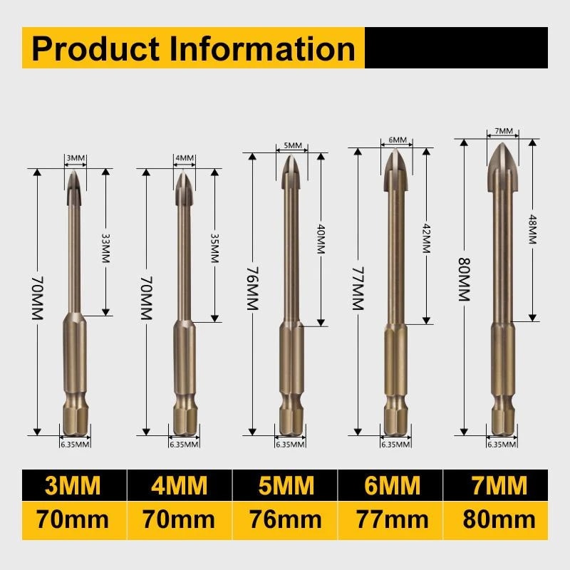 5PCS Efficient Universal Drilling Tool Multifunctional Cross Alloy Drill Bit Tip High-Performance Utility Tools For Woodworking