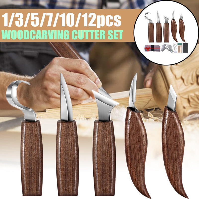 1/3/5/7/10/12pcs Chisel Woodworking Cutter Hand Tool Set Wood Carving Knife DIY Peeling Woodcarving  Spoon Carving Cutter