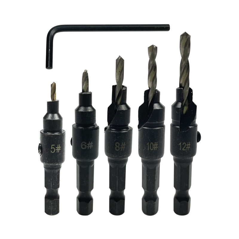 4/5pcs Countersink Drill Woodworking Drill Bit Set Drilling Pilot Holes For Screw Sizes #5 #6 #8 #10 #12 With a Wrench Tools