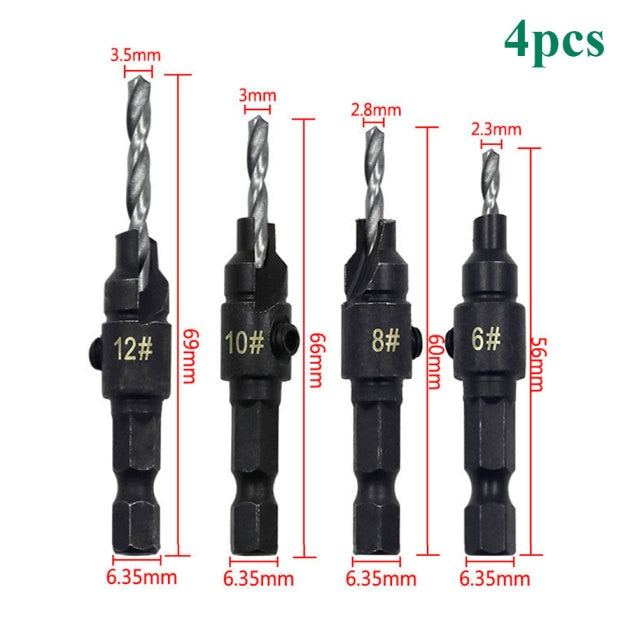 4/5pcs Countersink Drill Woodworking Drill Bit Set Drilling Pilot Holes For Screw Sizes #5 #6 #8 #10 #12 With a Wrench Tools