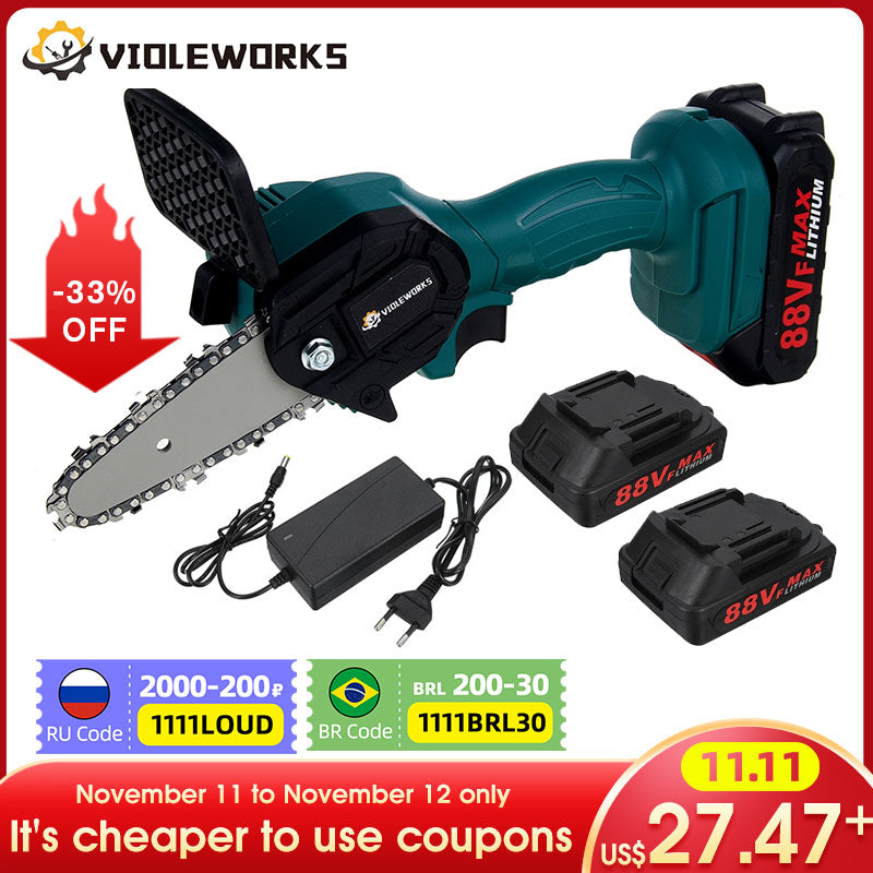 88V 800W Electric Chain Saw Lithium Battery Mini Pruning One-handed Garden Tool With Chain Saws Rechargeable Woodworking Tool
