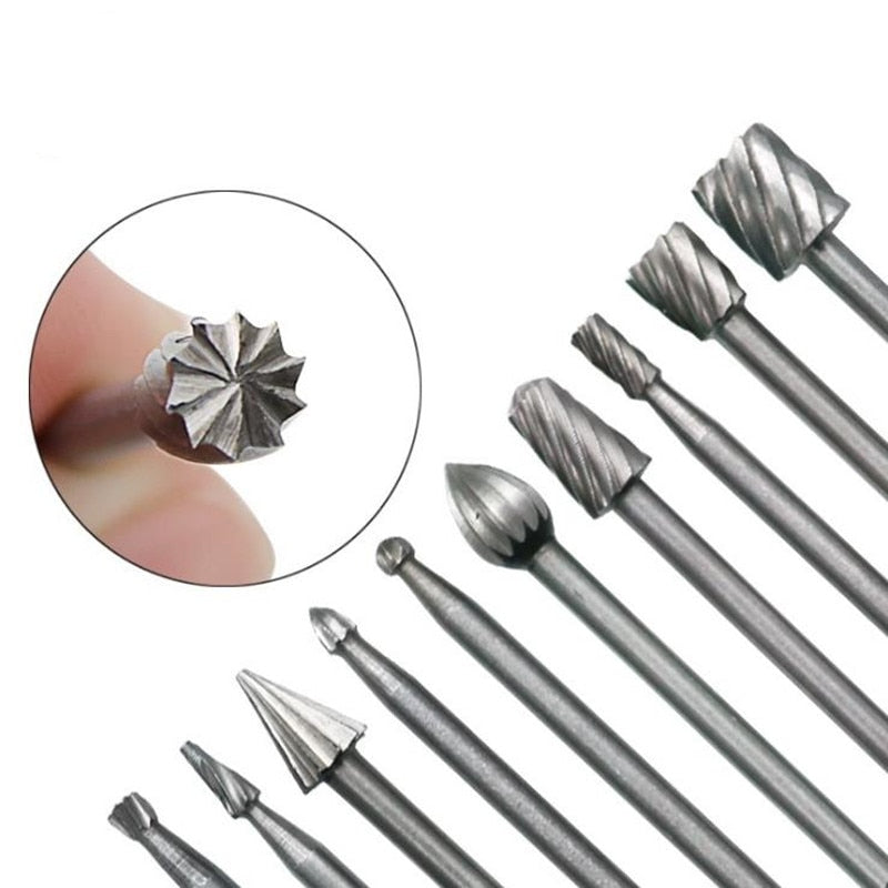 10pcs Set HSS Titanium For Dremel Routing Rotary Milling Rotary File Cutter Wood Carving Carved Knife Cutter Tools Accessories