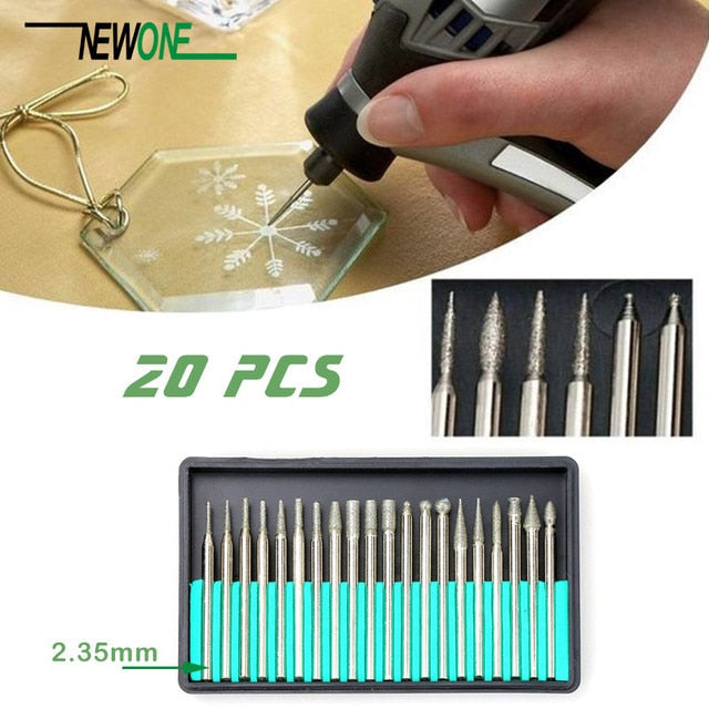 20 PCS 2.35mm/30 PCS 3.0mm Diamond Burr Bits Drill  For Engraving Carving Rotary Tool