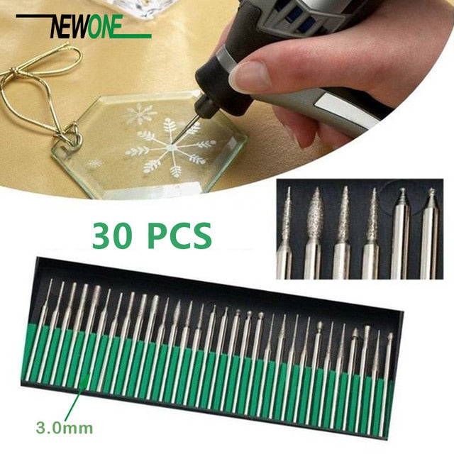 20 PCS 2.35mm/30 PCS 3.0mm Diamond Burr Bits Drill  For Engraving Carving Rotary Tool