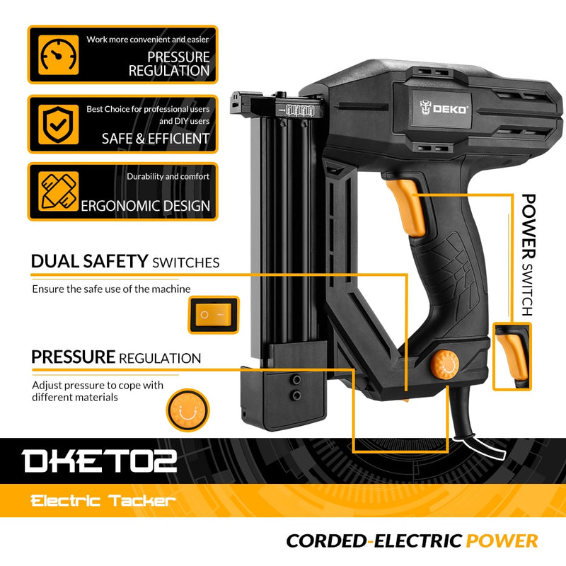 DEKO DKET02  Electric Tacker and Stapler Furniture Staple Gun for Frame with Staples & Woodworking Tool,Nail gun