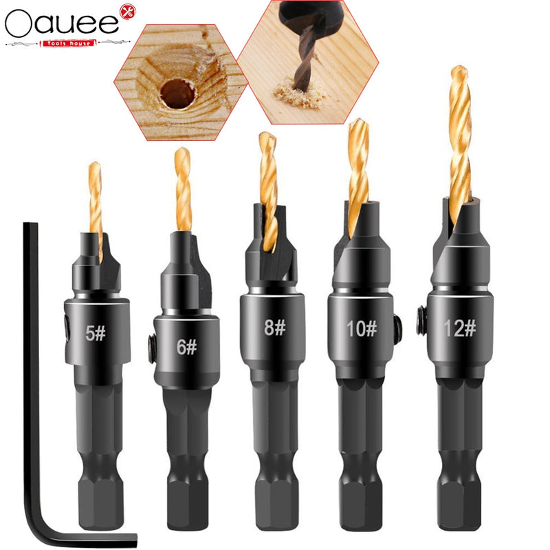 5pcs Countersink Drill Woodworking Drill Bit Set Drilling Pilot Holes For Screw Sizes #5 #6 #8 #10 #12 Drill Woodworking Tools