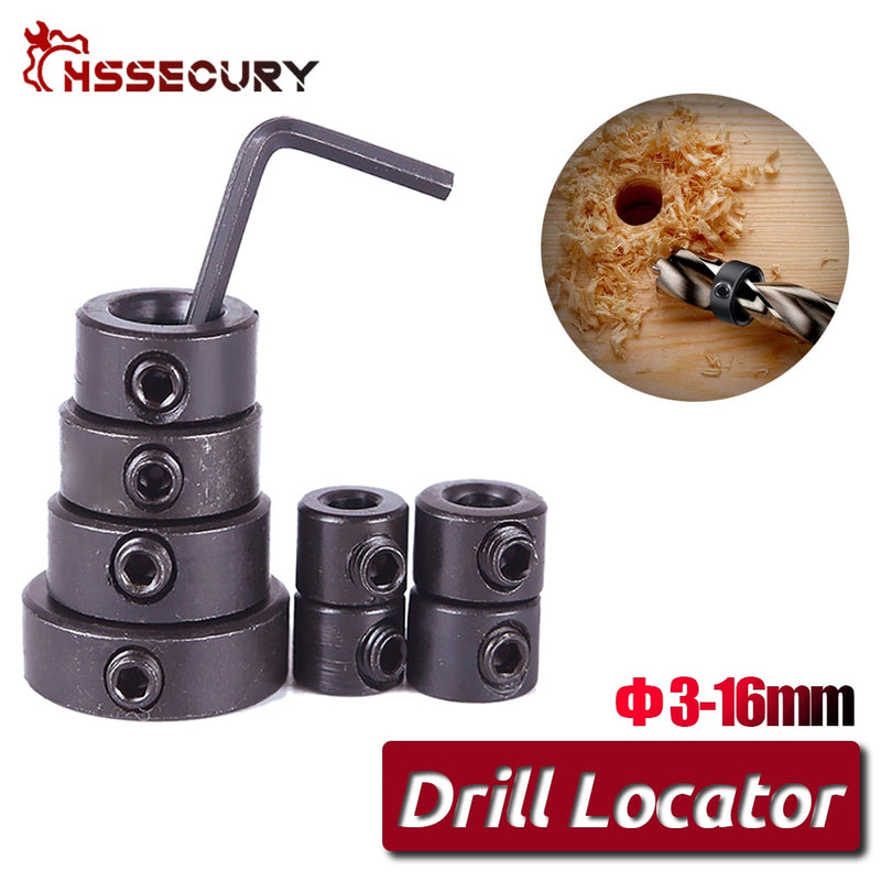 8pcs Woodworking Drill Locator 3-16mm Shaft Depth Stop Collars Ring Positioner Drill for Wood Drill With Hexagon Wrench Bit Tool